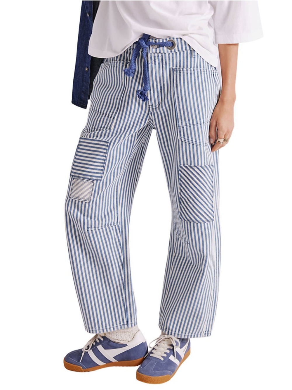 NWT Free People We the Free Size 24 Moxie Railroad Low-Slung Jeans Striped Blue